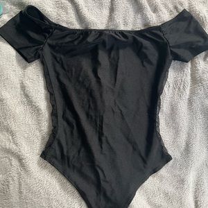 Off the shoulder black Forever 21 bodysuit with mesh sides. Size Small :)